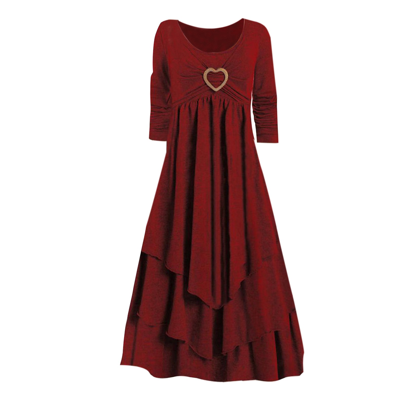 thumbnail image 5 of Vestido holgado de manga larga con fruncidos para mujer - Cuello redondo, fluido, poliéster, informal/para todas las ocasiones - S-XXL, 5 of 5